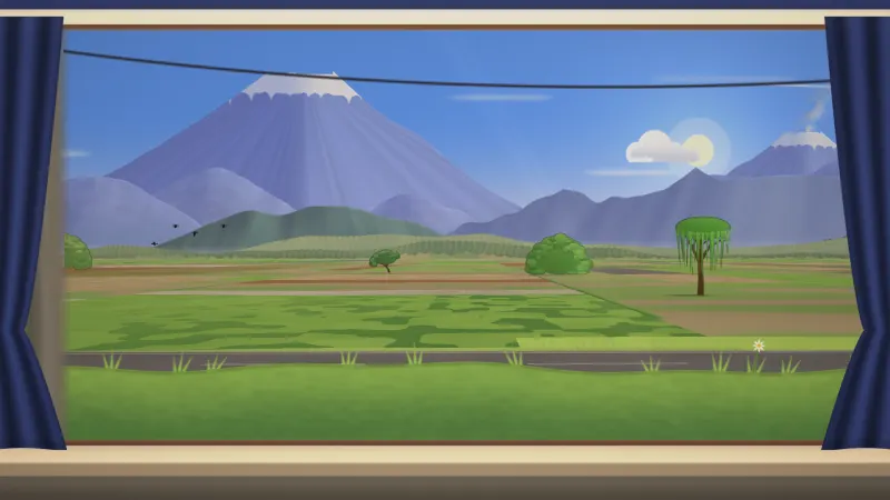 Japan by Train: rice paddies and a volcano